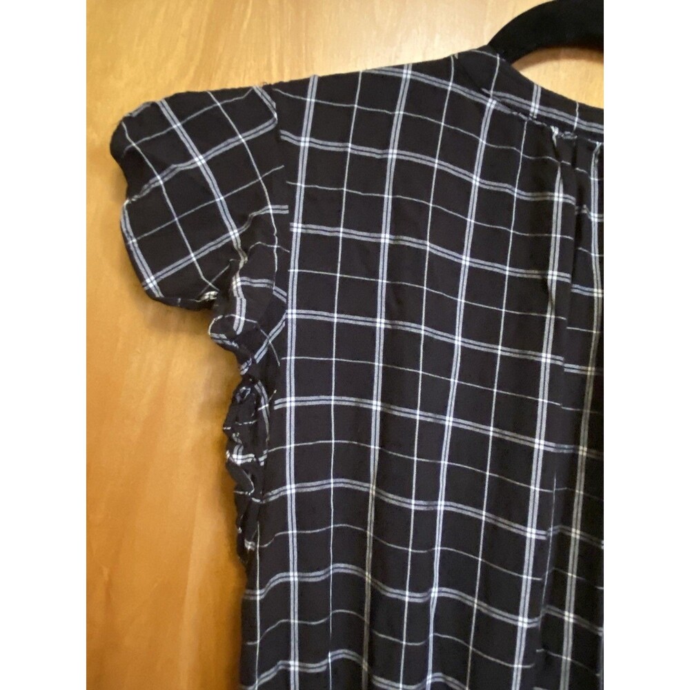 1. STATE  Plaid Rayon Windowpane Wide Leg Jumpsuit Size 0 Black & White - Picture 9 of 11